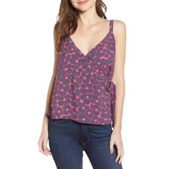 Chelsea28 Tops - Chelsea28 Pink Floral Wrap Front Camisole S